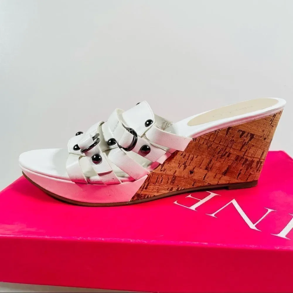 New Nine & co White / Silver Cork Wedge Sandals